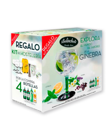 Kit promocional Gin Tanqueray / Gordons + 4 copas balón + 1 jigger