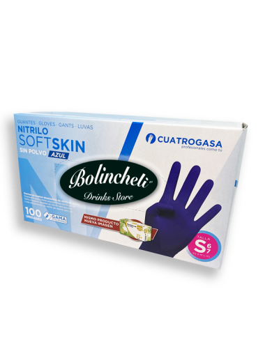 Guantes de Nitrilo talla P azules CUATROGASA E/100