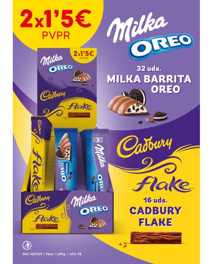 Lote Milka Oreo y Cadbury Flake Estuche de 48 unidades