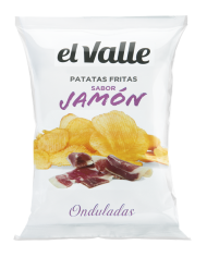Patatas fritas el Valle onduladas sabor Jamón 130 gramos caja de 10 bolsas
