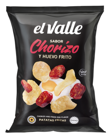 Patatas fritas el Valle sabor Huevo Frito y Chorizo bolsa de 120 gramos caja de 10 bolsas
