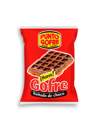 Punto gofre bañado en chocolate 125g.  Estuche 12 unidades