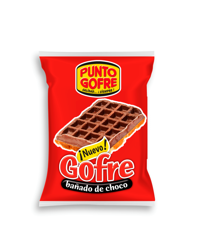 Punto gofre bañado en chocolate 125g.  Estuche 12 unidades