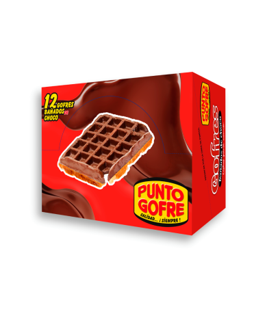 Punto gofre bañado en chocolate 125g.  Estuche 12 unidades