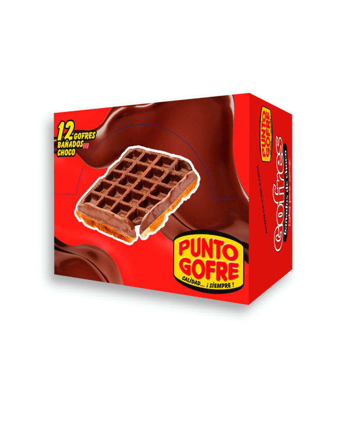 Punto gofre bañado en chocolate 125g.  Estuche 12 unidades