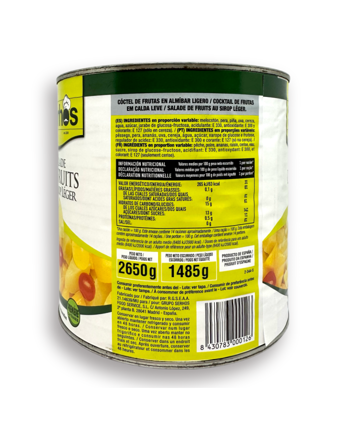 Cocktail de frutas en almibar Sheros lata 2500 grs.