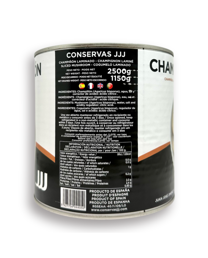 Champiñón laminado primera JJJ lata 2500 grs.