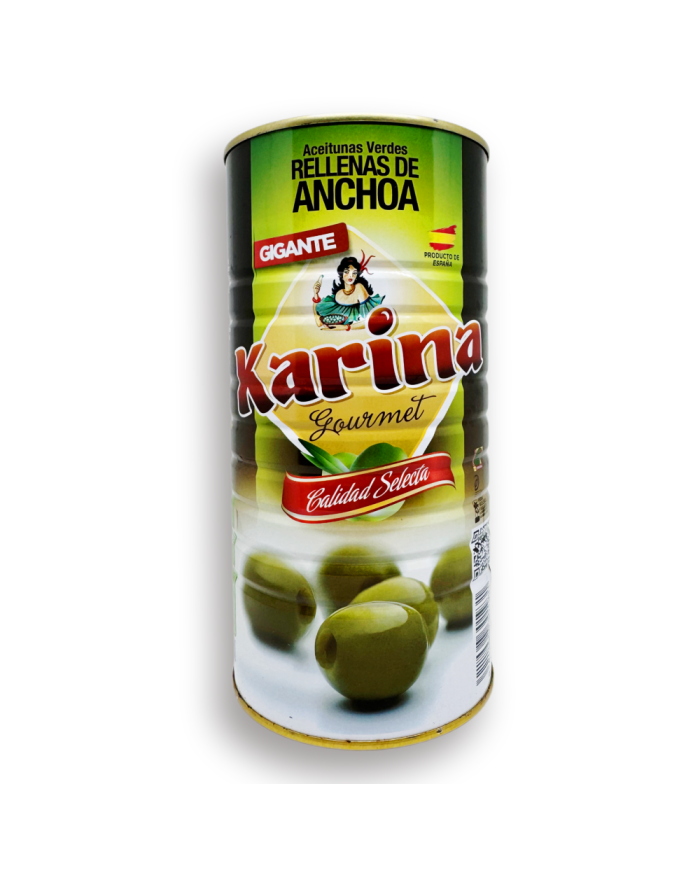 Aceitunas Karina Gourmet rellenas de Anchoa lata 700 gramos peso escurrido