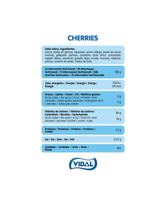 Cherries Vidal caramelos de goma graneados bolsa de 800 grs.