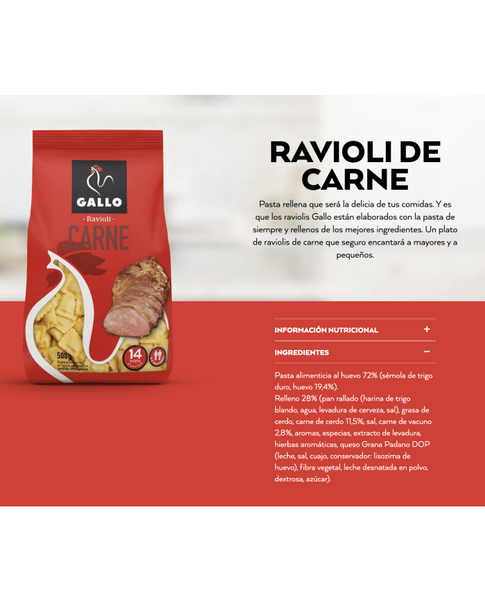 Gallo Ravioli Carne bolsa 2 Kg.