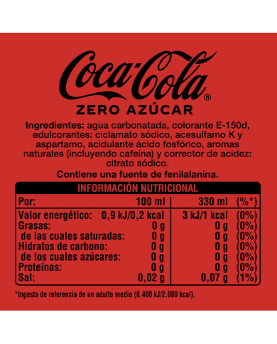Coca-Cola Zero lata 330 ml. caja 24u.