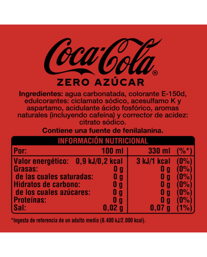 Coca-Cola Zero lata 330 ml. caja 24u.