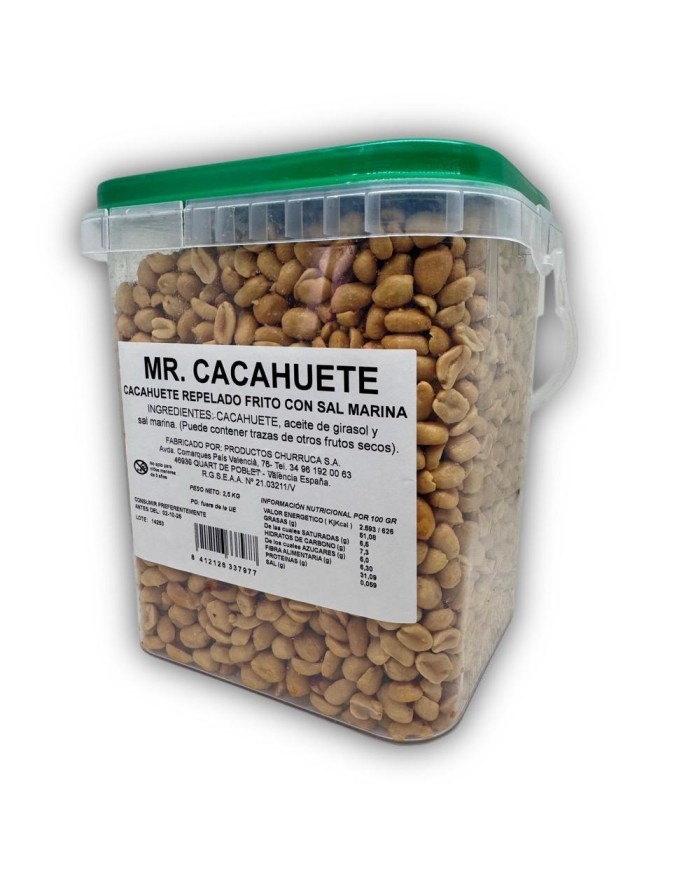 Mr. Cacahuete Churruca cacahuetes fritos pelados en bote de 2.5 kgs.