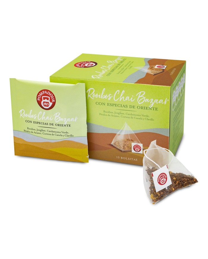 Pompadour Infusión Rooibos Chai Baazar pirámide estuche de 15 bolsitas