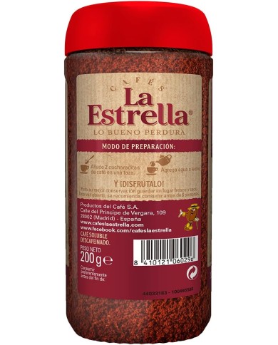 Café soluble Descafeinado La Estrella frasco 200 grs.