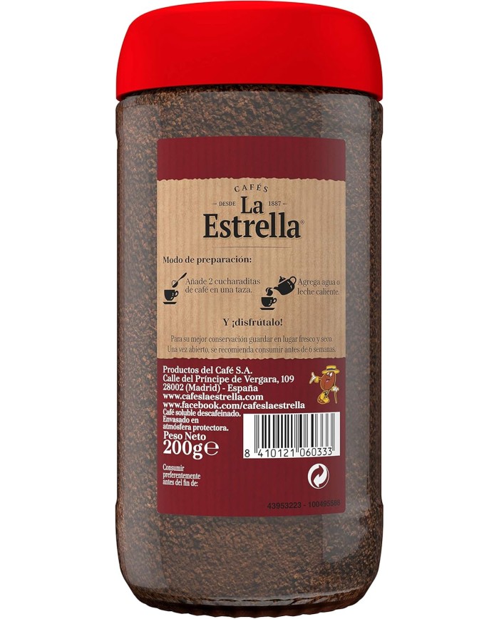 Café soluble Descafeinado La Estrella frasco 200 grs.
