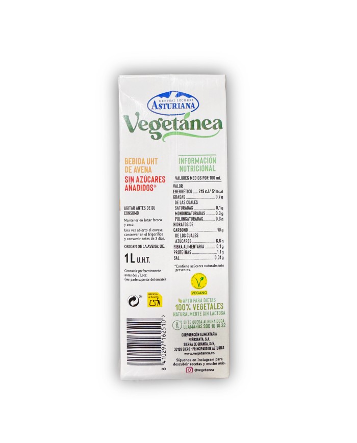 Asturiana Vegetánea de avena brik 1 litro caja de 6u.