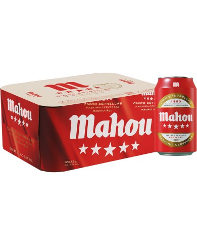 Cerveza Mahou 5 estrellas lata 330 ml. pack-12
