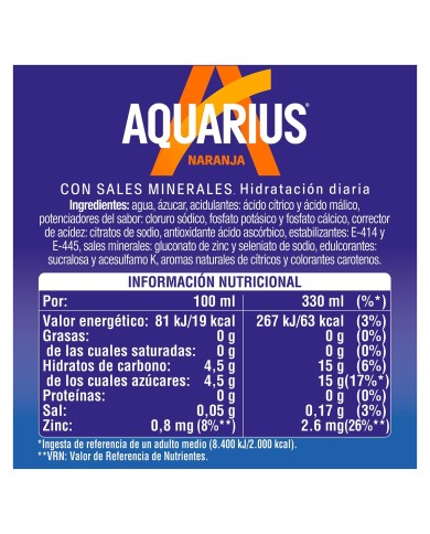 Aquarius Naranja lata 330 ml. caja 24u.
