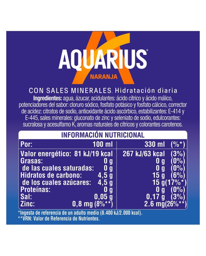 Aquarius Naranja lata 330 ml. caja 24u.