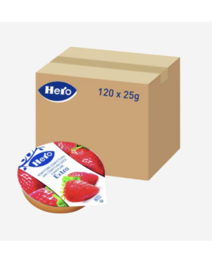 Confitura Extra de Fresa Hero 25 grs. caja de 120 unidades