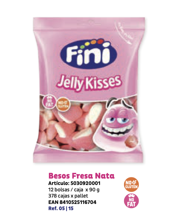Fini Jelly Kisses Besos Fresa bolsa 90 g. caja de 12 bolsas