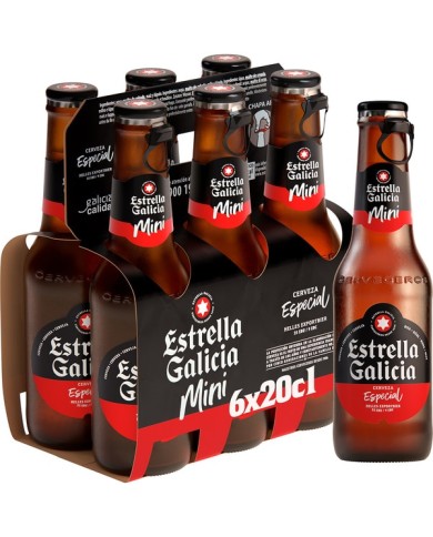 Cerveza Estrella de Galicia mini 200 ml. caja de 24 botellines
