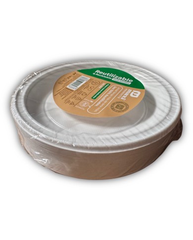 Plato llano blanco reutilizable 205 mm Maxi Poducts pack 100 unidades