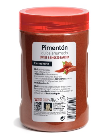 Carmencita pimentón dulce ahumado bote 470 grs.