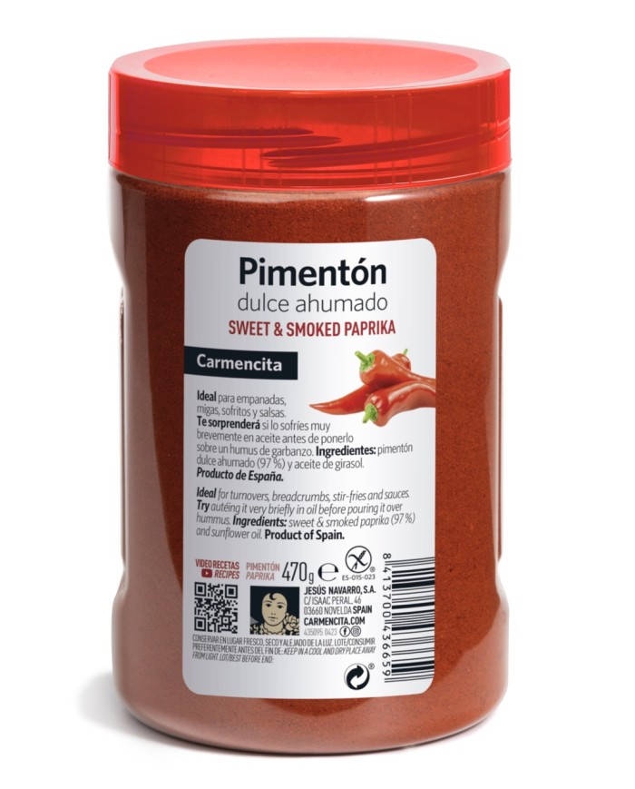 Carmencita pimentón dulce ahumado bote 470 grs.