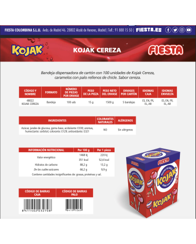 Chupa Chups Kojak cereza con chicle estuche 100 unidades