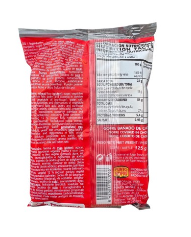 Punto gofre bañado en chocolate 125g.  Estuche 12 unidades