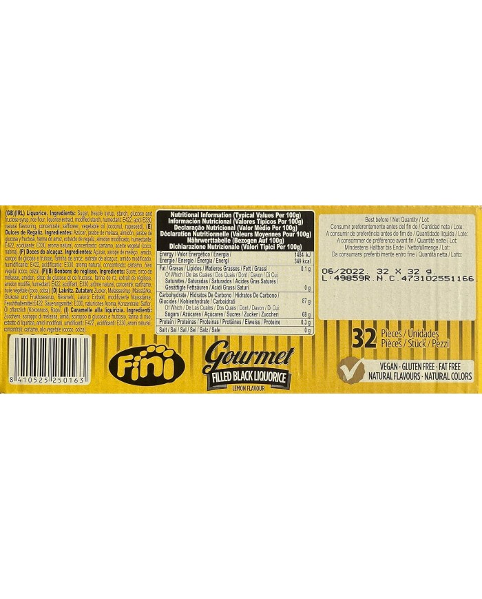 Fini Regaliz Gourmet sabor limón 32 gramos estuche de 32 unidades