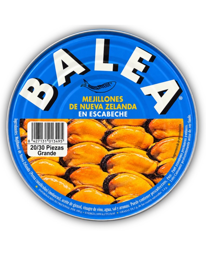 Balea mejillones de Nueva Zelanda en escabeche lata 20/30 piezas