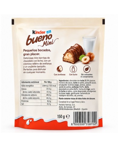Chocolatina Kinder Bueno Mini bolsa de 20 uds. caja de 16 bolsas