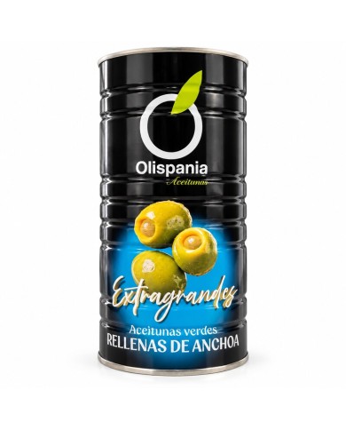 Aceitunas rellenas de anchoa Olispania extragrandes lata 1485 grs.