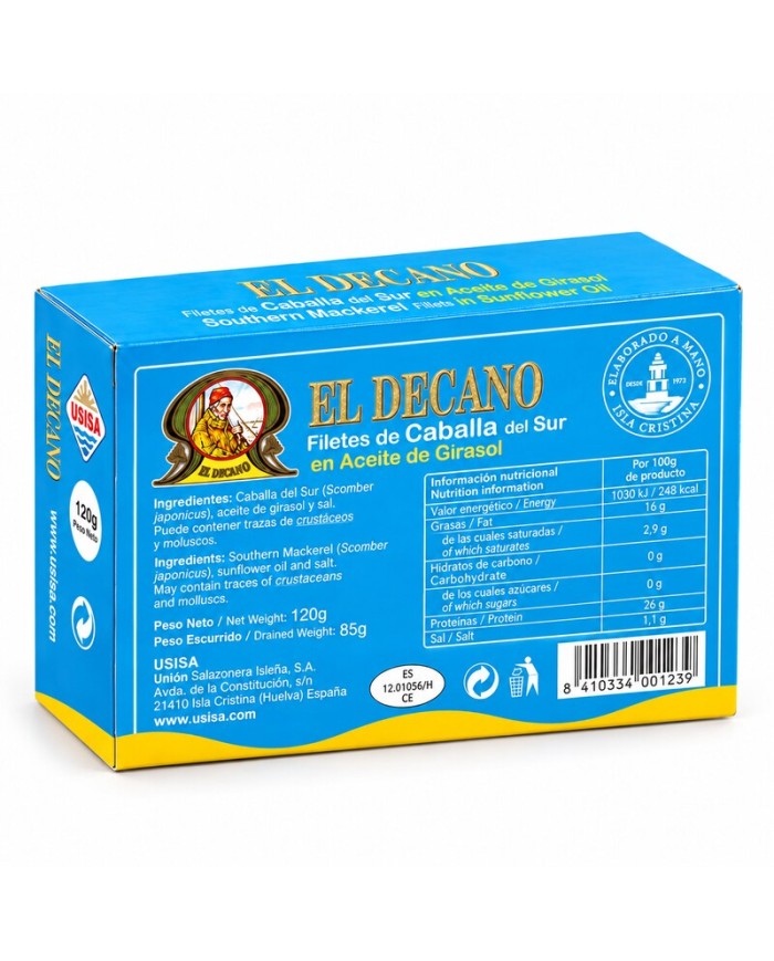 El Decano filetes de caballa lata 125 grs.