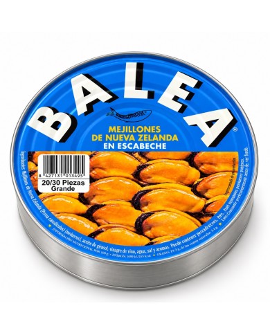 Balea mejillones de Nueva Zelanda en escabeche lata 20/30 piezas