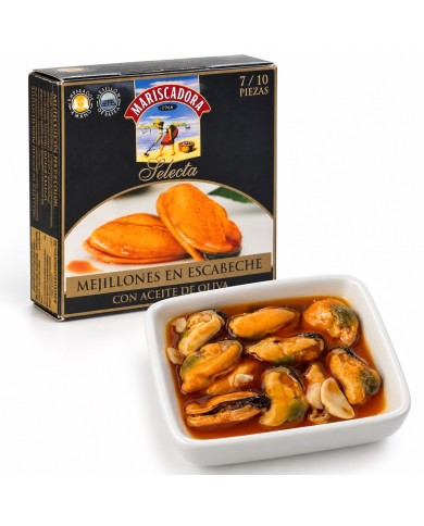 Mejillones en escabeche de Rias Gallegas con aceite de oliva Mariscadora 7/10 piezas