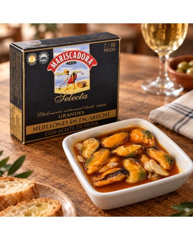 Mejillones en escabeche de Rias Gallegas con aceite de oliva Mariscadora 7/10 piezas