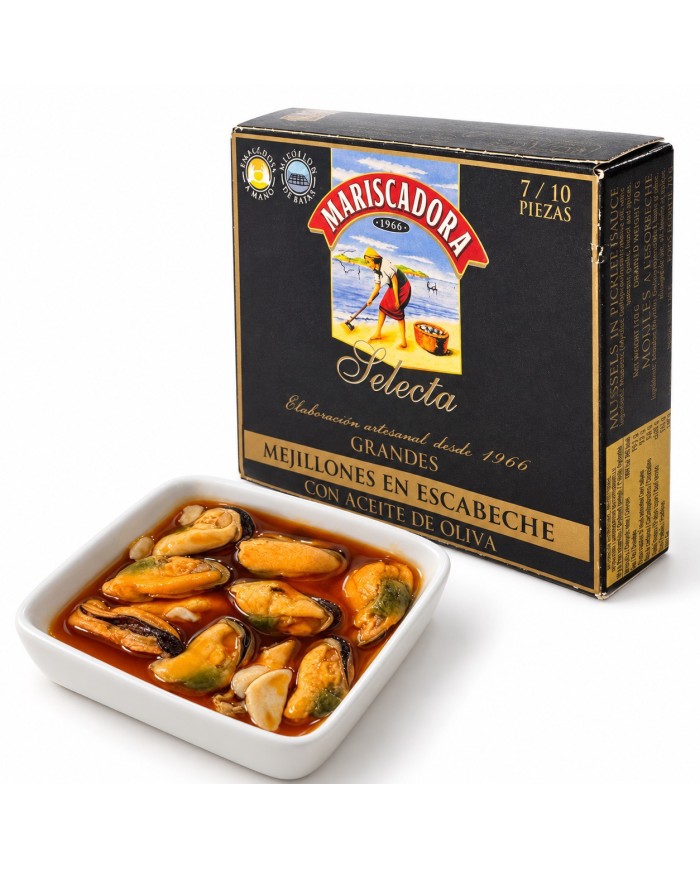 Mejillones en escabeche de Rias Gallegas con aceite de oliva Mariscadora 7/10 piezas