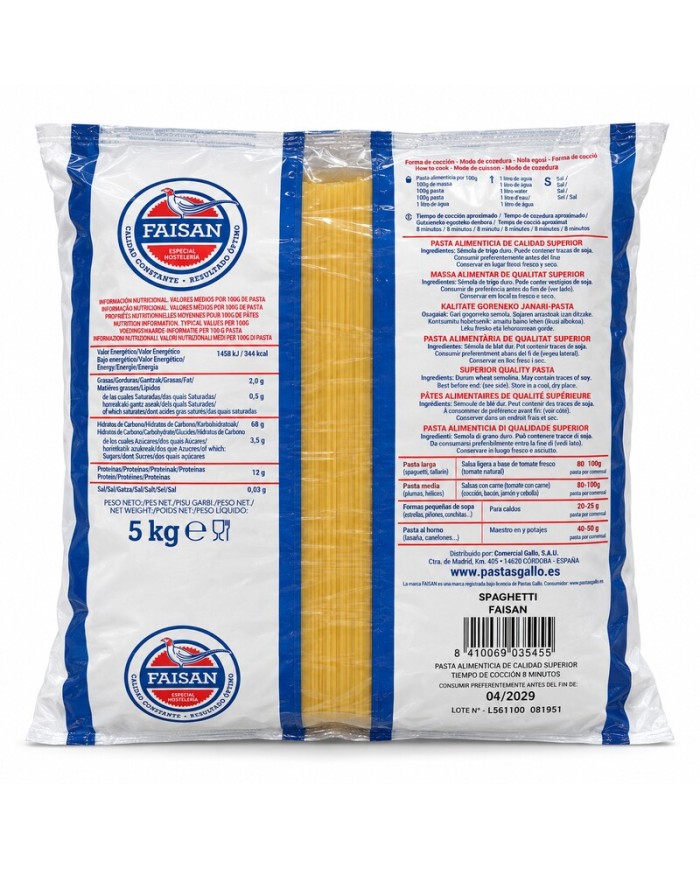 Faisán spaghetti bolsa 5 kilos
