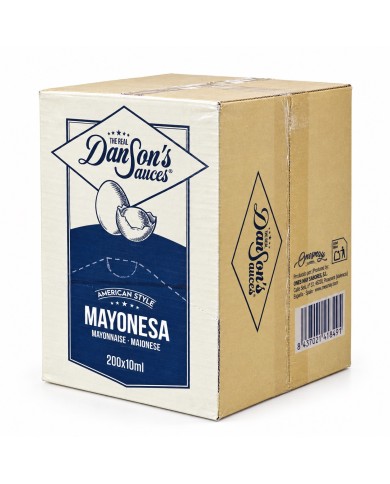 Mayonesa THE REAL Dân Sons monodosis caja de 200 sobres de 10 ml.