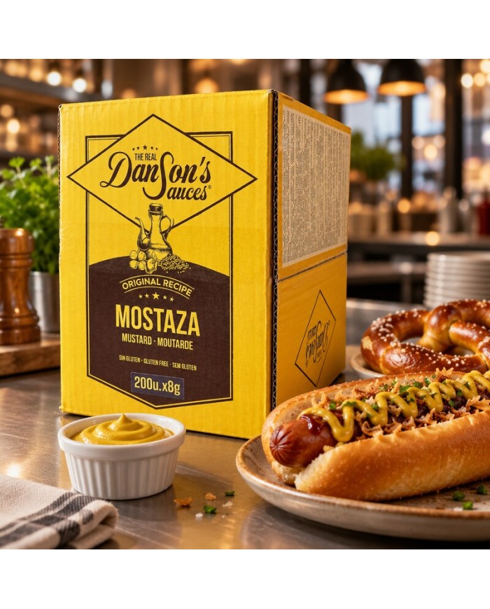 Mostaza THE REAL Dân Sons monodosis caja 200 sobres de 8 grs.