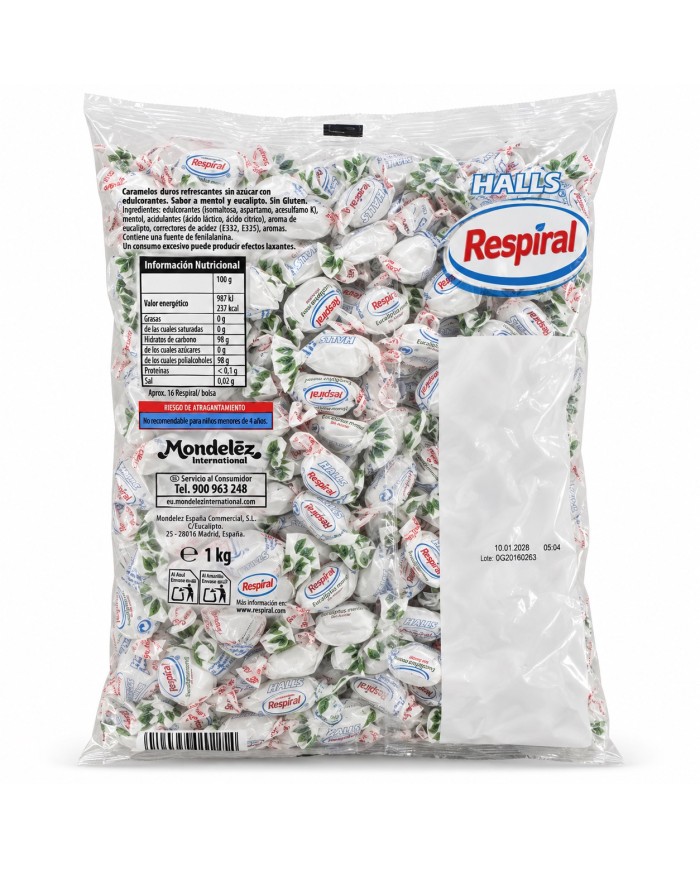 Caramelos Respiral Eucalipto Mentol sin Azúcar bolsa de 1 kilo