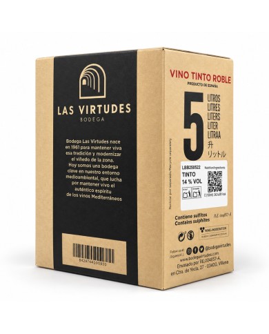 Vino tinto roble Las Virtudes bag in box 5 litros