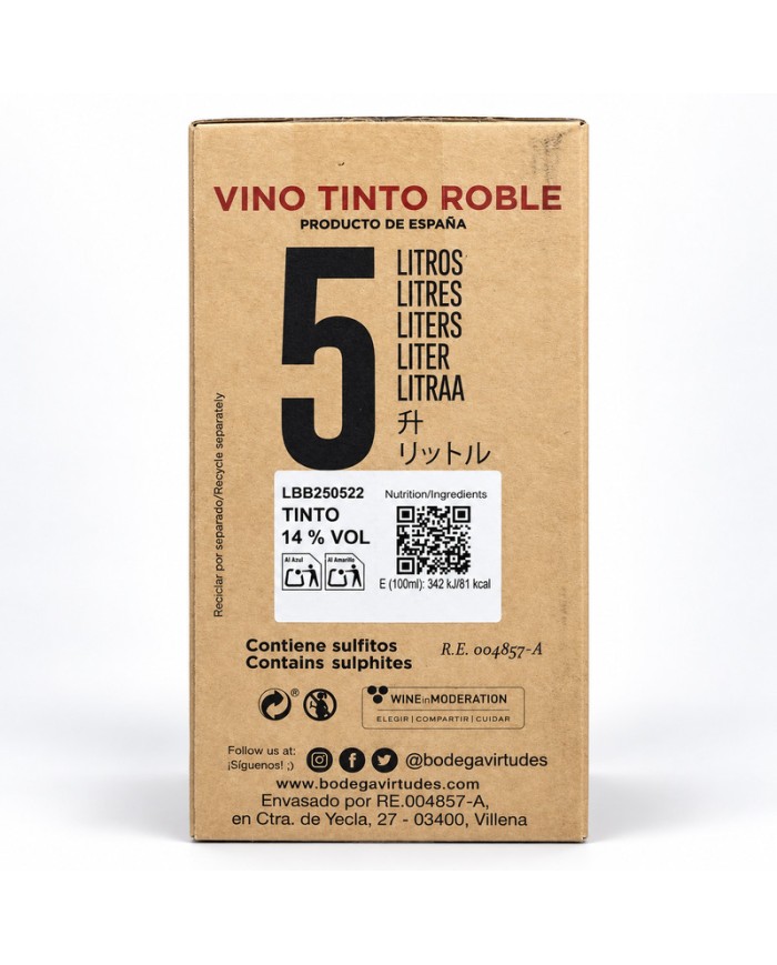 Comprar Vino tinto roble Las Virtudes bag in box 5 litros
