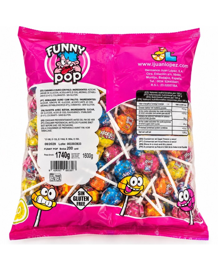 Chupa chups surtidos Funny Pop bolsa de 200 unidades