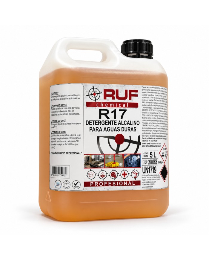 RUF chemical detergente lavavajillas alcalino para aguas duras garrafa de 5 litros