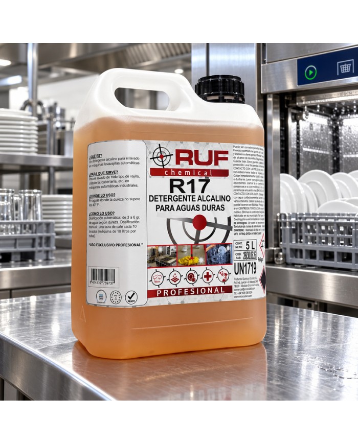 RUF chemical detergente lavavajillas alcalino para aguas duras garrafa de 5 litros